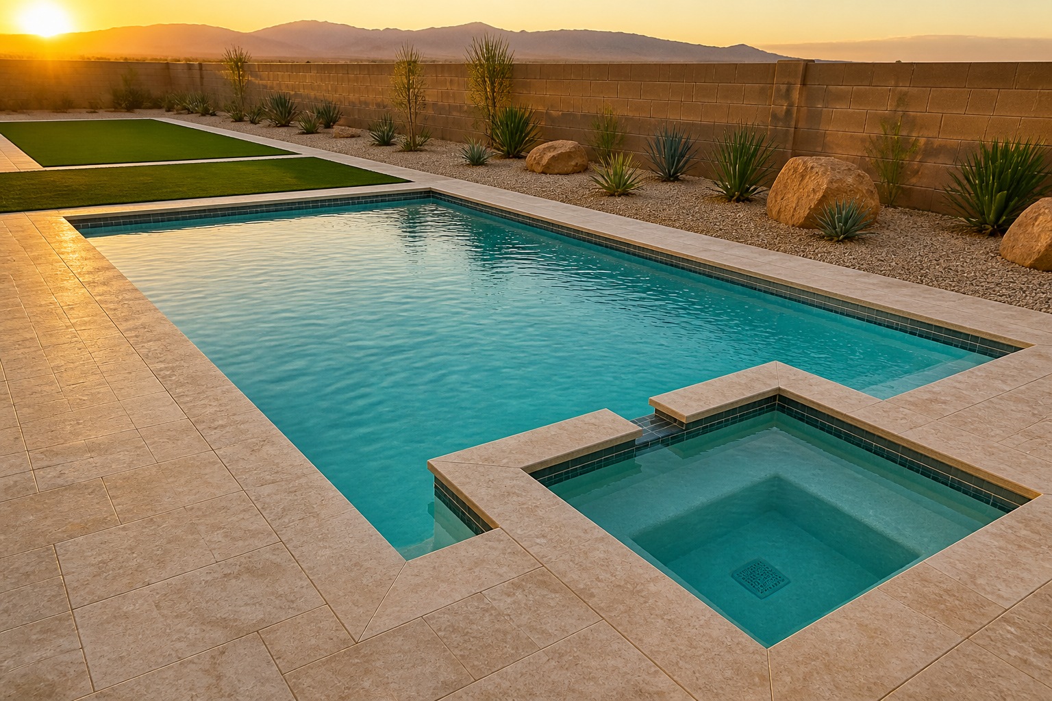 Concept visualization — fixed-price pool and spa financed from $385/mo